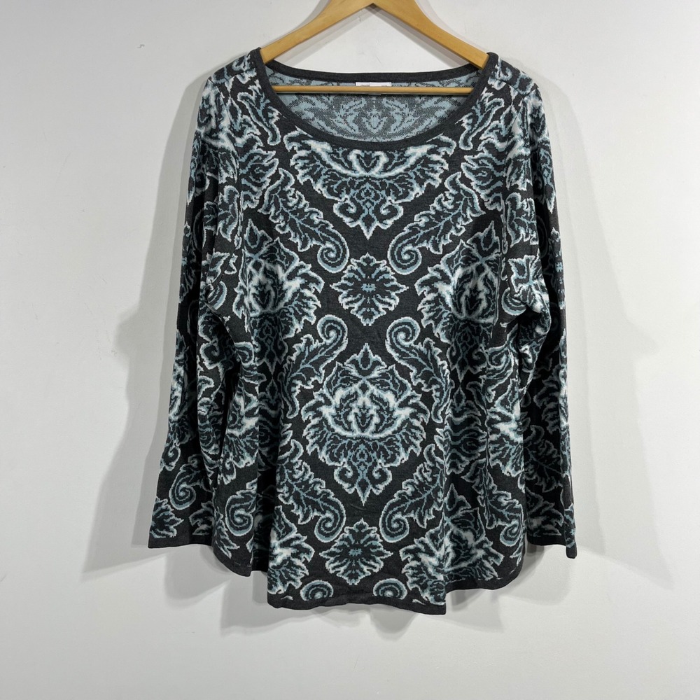 Charter Club Artsy Boho Woman 3X Damask Knit Top Long Sleeve Mature Classic Chic